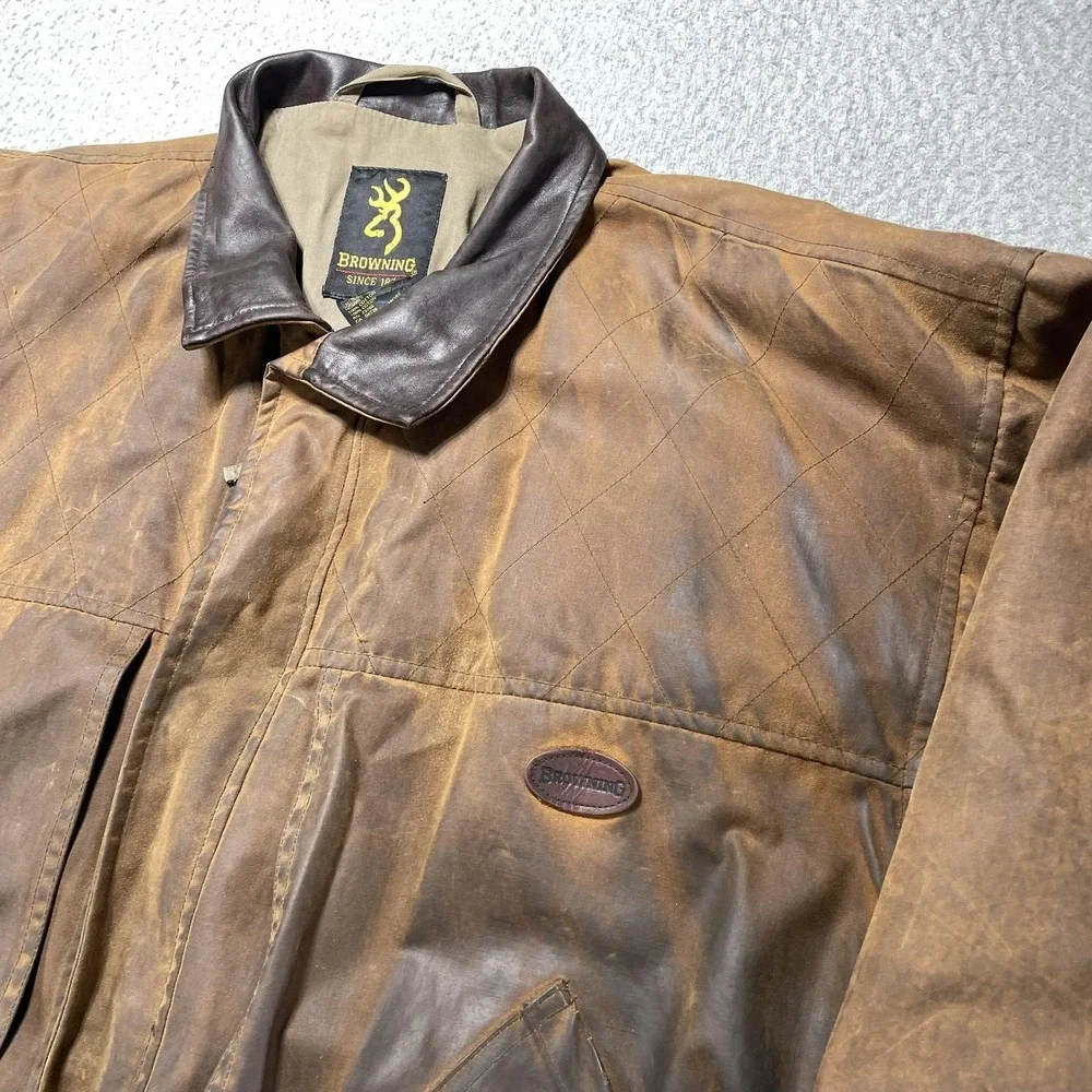 VTG Browning Dura Wax Cotton Quilted Field Jacket Corduroy Collar Brown 2XL